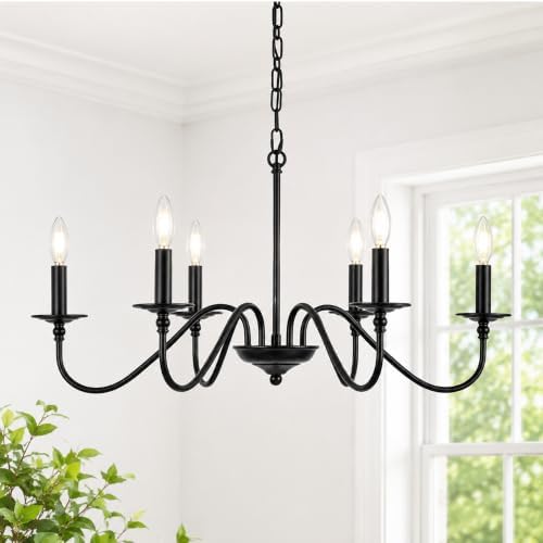 Phaosio Black 6-Light Farmhouse Candle Chandelier