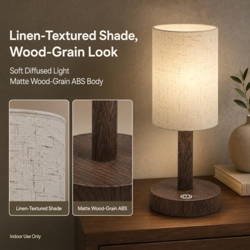 Small Rechargeable Cordless Table Lamp, Dark Walnut