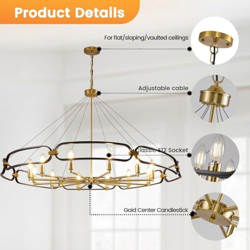 52.8" Black and Gold 8-Light Industrial Chandelier