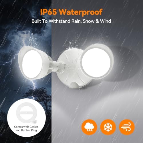 45W Outdoor Dual-Head LED Flood Light, 5000K White