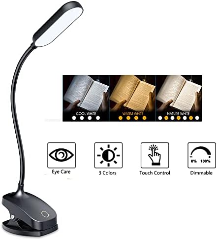 COLORLIFE Clip-On Desk Lamp, 7W, 2600mAH