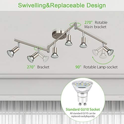 Unicozin LED 6 Light Track Lighting Kit, 46.5'' Matt Nickel 6 Way