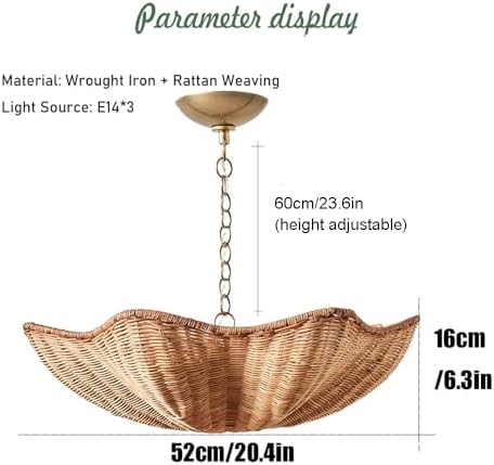 American Style Retro Rattan Pendant Light with Antique Chain