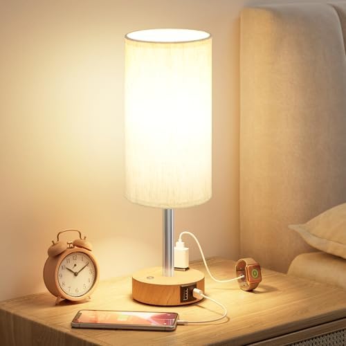 Touch Bedside Table Lamp, Stepless Dimmable, USB A+C
