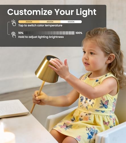 3 Pack Cordless Table Lamps, Brushed Gold