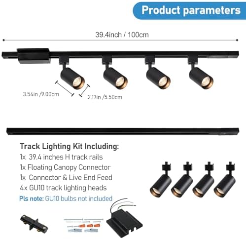4-Light LED Track Lighting Kit, 3.3FT H Rails, Black