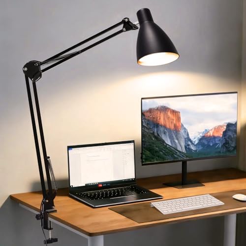 Swing Arm Desk Lamp with Clamp, 5 Color Modes, Black