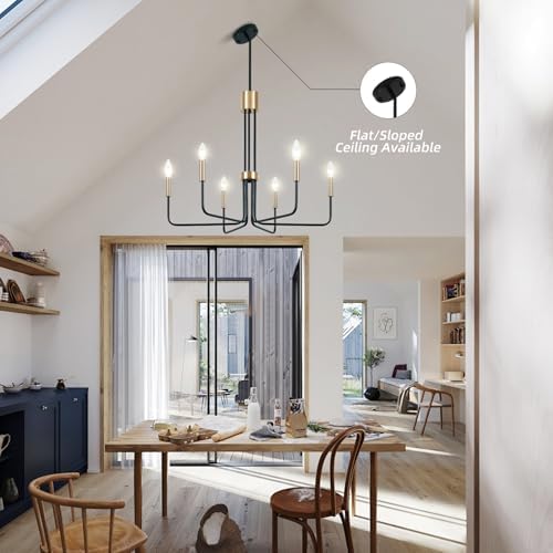 Modern Black and Gold 6-Light Farmhouse Chandelier