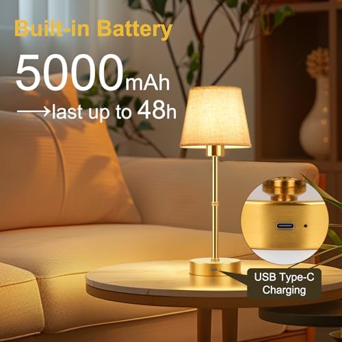 FRIDEKO HOME Gold Rechargeable Table Lamp, 15.7in
