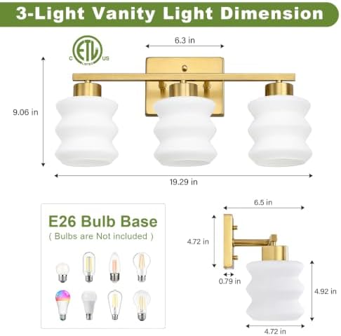 Modern 3-Light Glod Vanity Light