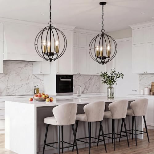 3-Light Farmhouse Chandelier, Black Metal Globe Pendant Light