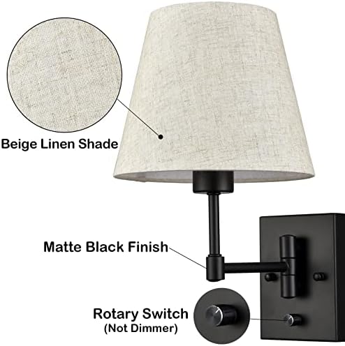 SAMTEEN Swing Arm Wall Sconces Set of Two Modern Black Sconce Light