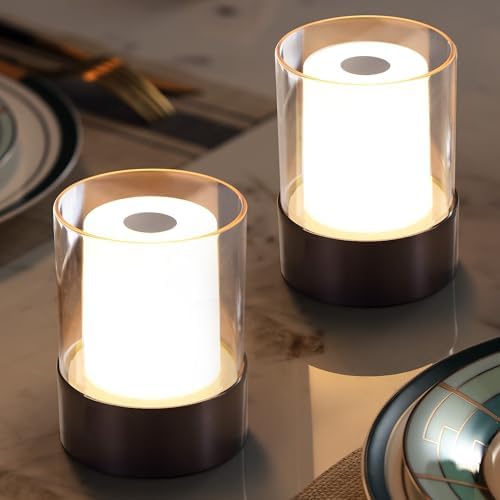 4" Black Cordless Table Lamps Set of 2, Rechargeable