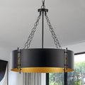 6-Light Black and Gold Drum Chandelier, 23.72"