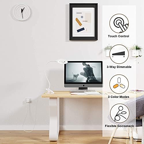 JKSWT Clip-On LED Desk Lamp, 3 Color Modes