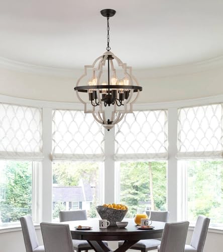 MEIXISUE 6-Light Farmhouse Rustic Chandelier, ORB+Oak Finish
