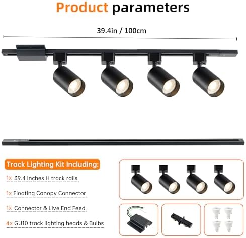 3-Color 4-Light LED Track Lighting Kit, 3.3FT H Rails, Black