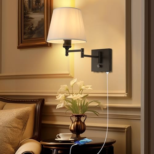 Black Plug-in Swing Arm Wall Sconce