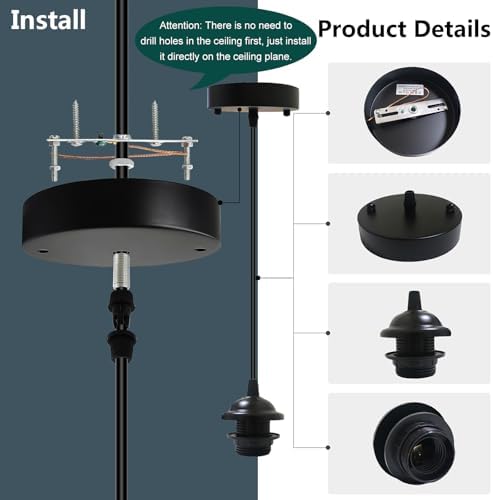 Industrial Mini Pendant Light Kit, Black E26 Socket