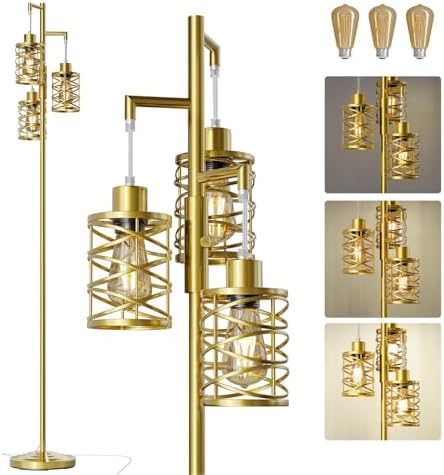 Oneach 70" Dimmable Gold 3-Bulb Floor Lamp