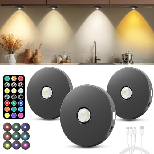 Wireless Puck Lights with Remote, Black, 3 Pack