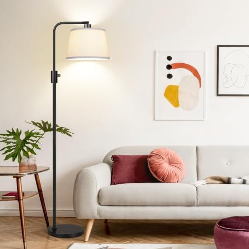 Nintiue Dimmable Arc Floor Lamp, Linen Shade, Black