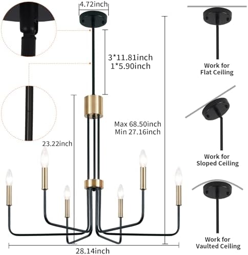 Modern Black and Gold 6-Light Farmhouse Chandelier