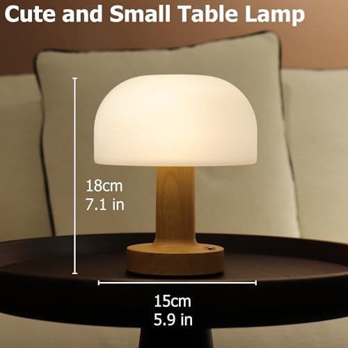 Cordless Rechargeable Mushroom Table Lamp, 3-Color Dimmable