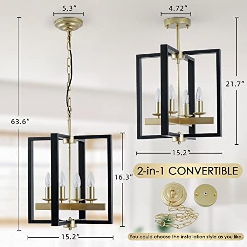 4-Light Black and Champagne Gold Lantern Chandelier
