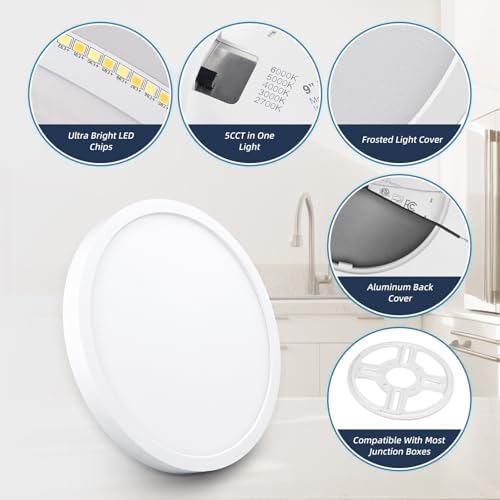 ECOELER 9 Inch Flush Mount Ceiling Light, 5 Color Temperatures