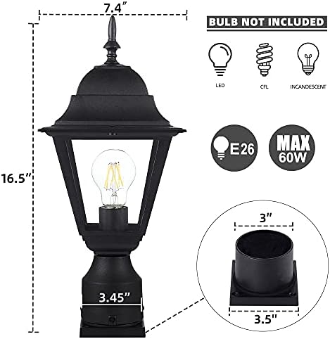 Windben Outdoor Post Light, 16.5", Matte Black