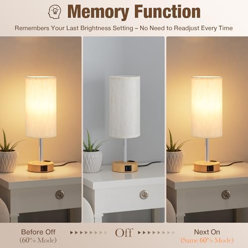 Touch Bedside Table Lamp, Stepless Dimmable, USB A+C