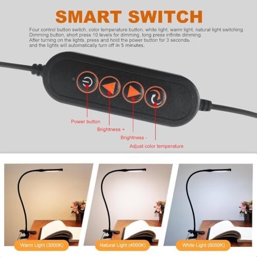 Gooseneck Clip Light 3 Color Dimmable Clamp Desk Lamp