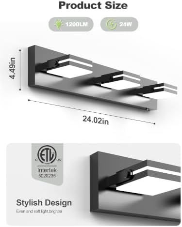 VOLISUN 3-Light 24-Inch LED Vanity Light, Black