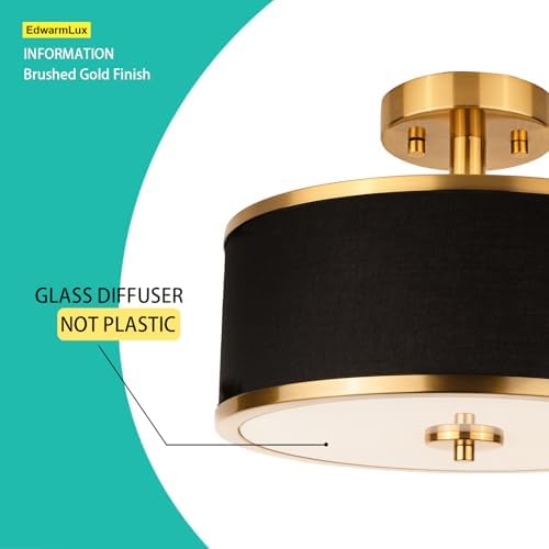 Edwarmlux 3-Light 12.6" Gold Semi Flush Mount Ceiling Light
