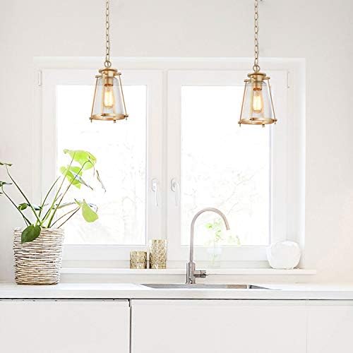 KSANA Gold Pendant Light, Seeded Glass