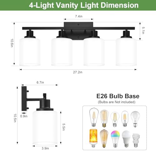 MOKATNG 4-Light Matte Black Bathroom Vanity Light