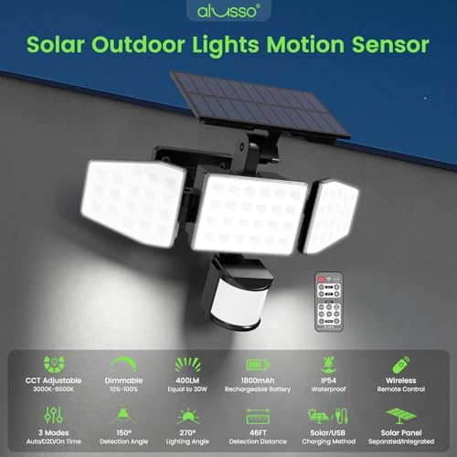 ALUSSO Solar Lights, Motion Sensor, 2 Pack