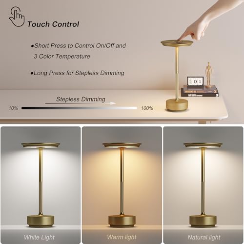 Rechargeable Cordless Table Lamps with 3-Color Touch Dimming — Set of 2