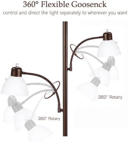 3-Head Torchiere Floor Lamp with 2 Reading Lamps, Brown