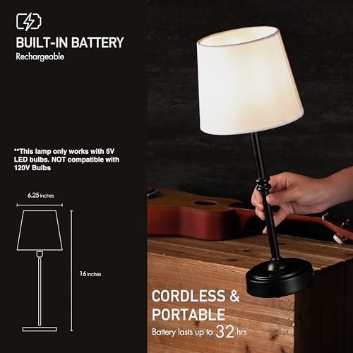 O'Bright Seraph Cordless LED Table Lamp, Black