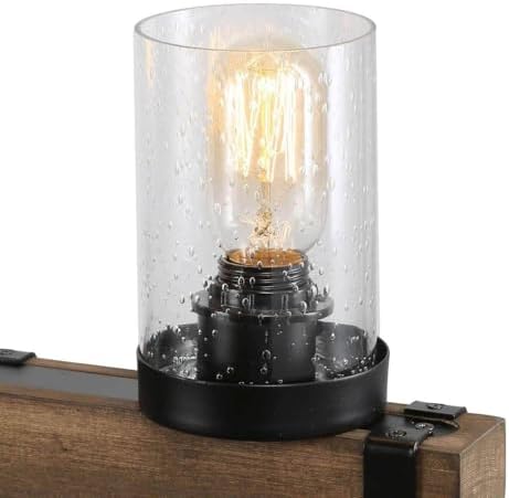 LALUZ 5-Light Kitchen Island Lighting, Farmhouse Wood Linear Dining