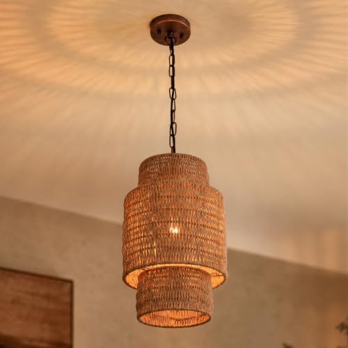 Natural Rattan Pendant Light, 9.44”