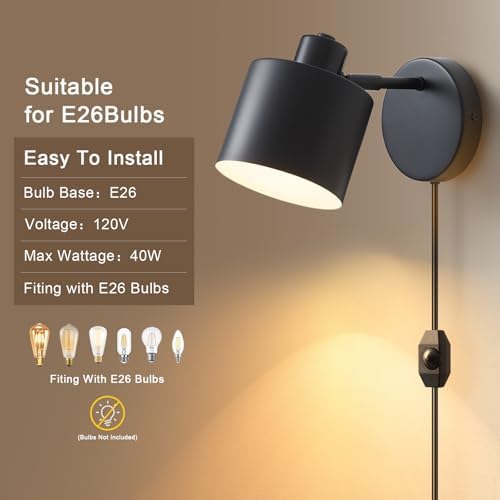 Lightess Black Plug-in Wall Sconces Set of 2