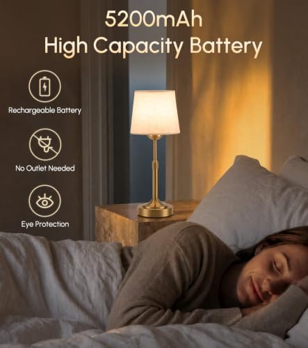 2 Pack Rechargeable Cordless Table Lamps, Gold