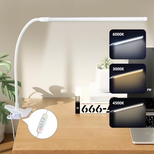 Clip on Desk Lamp, Flexible Arm, 14'' Light‐Bar Dimming Task Light