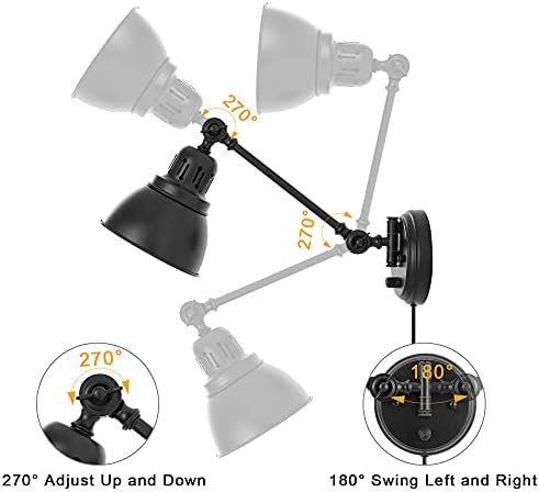 GOODATE Dimmable Plug-in Swing Arm Wall Sconce, Black