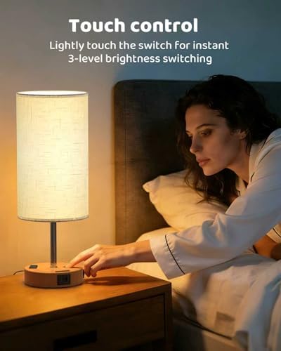 17.7" Touch Bedside Table Lamp with USB A+C