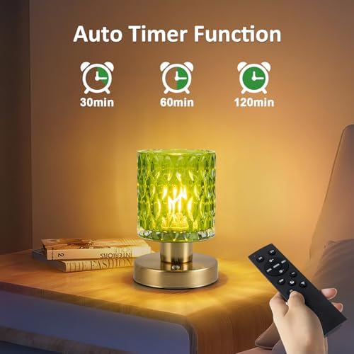 Cordless Rechargeable Glass Table Lamp, Jade Green
