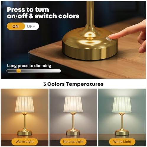 Mini Cordless Table Lamp, 5000mAh, Fabric Shade